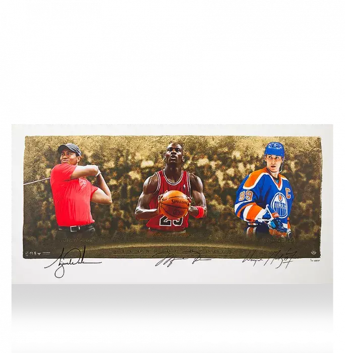 Wayne Gretzky Michael Jordan & Tiger Woods Signed Print: Icons Of Sport