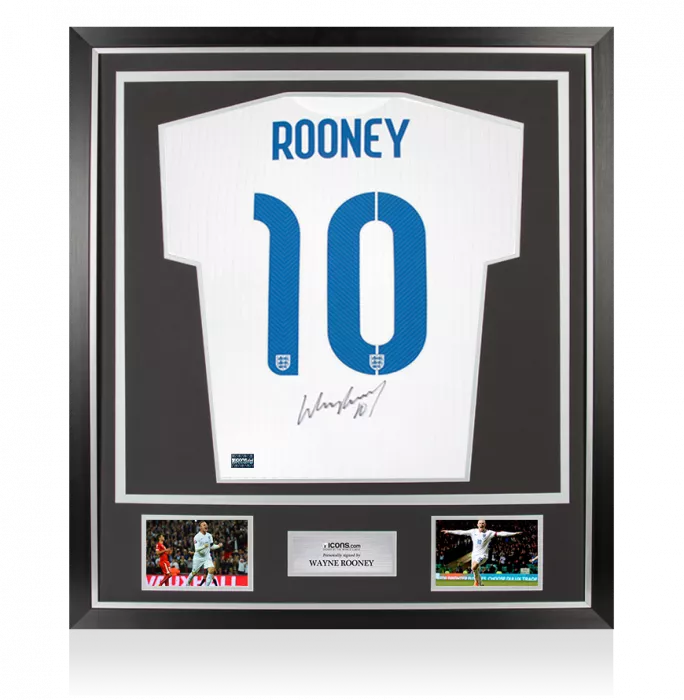 Wayne Rooney Back Signed England 2014-15 Home Shirt In Classic Frame