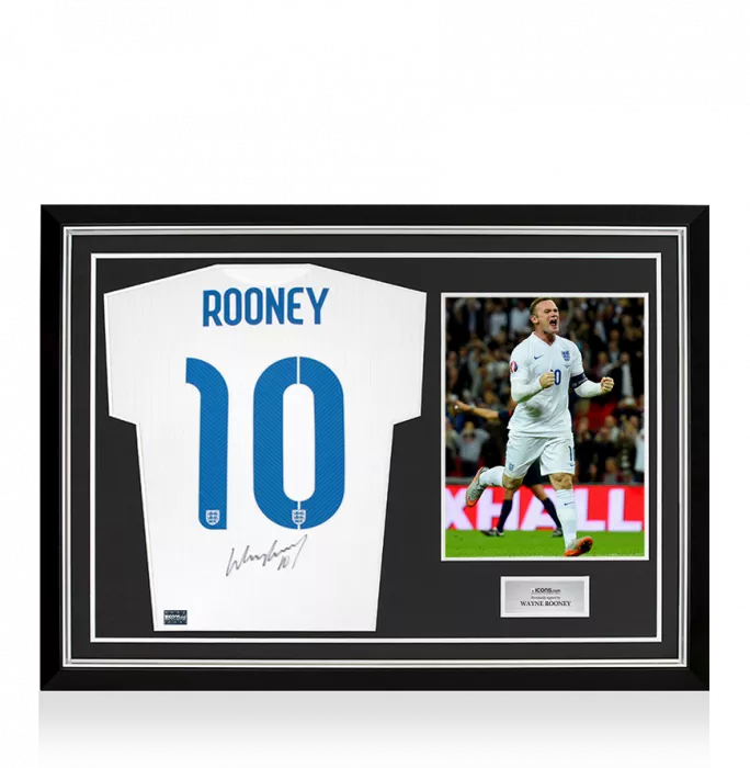 Wayne Rooney Back Signed England 2014-15 Home Shirt In Hero Frame: Option 1