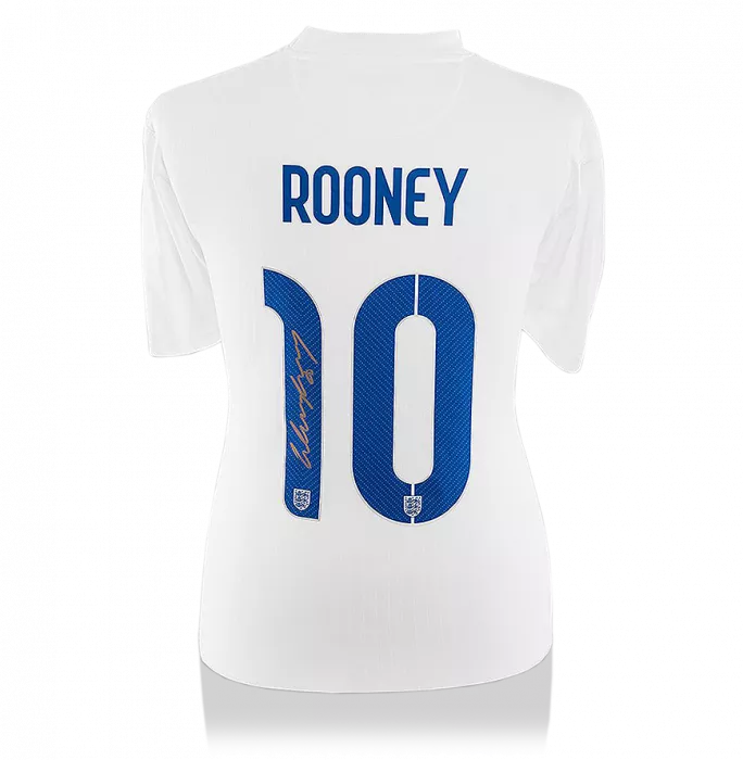Wayne Rooney Back Signed England Home Shirt: Gold Signature Edition