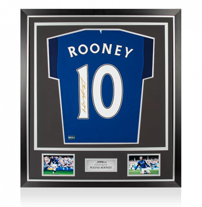 Wayne Rooney Back Signed Everton 2017-18 Home Shirt With Fan Style Numbers In Classic Frame