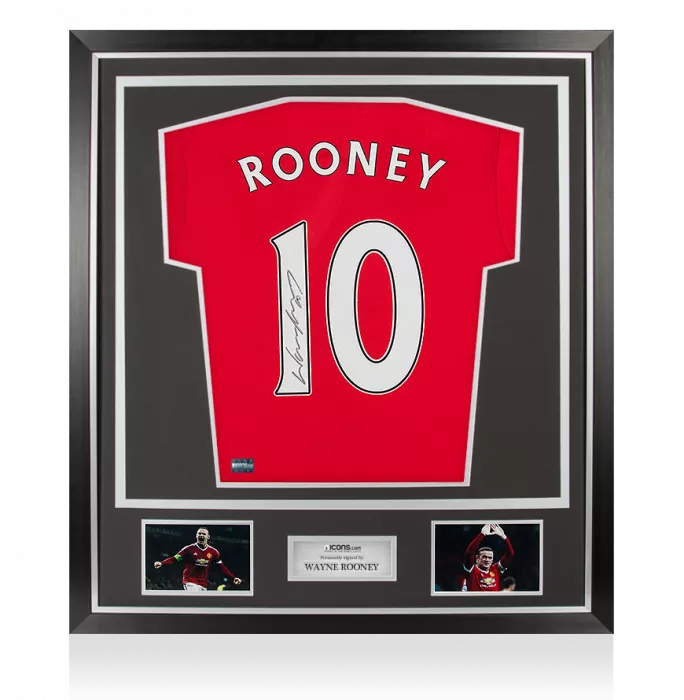 Wayne Rooney Back Signed Manchester United 2015-16 Home Shirt With Fan Style Numbers In Classic Frame