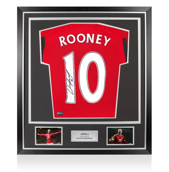 Wayne Rooney Back Signed Manchester United 2023-24 Home Shirt with Fan Style Numbers In Classic Frame