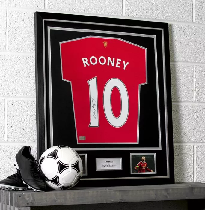 Wayne Rooney Back Signed Modern Manchester United Home Shirt With Fan Style Numbers In Classic Frame