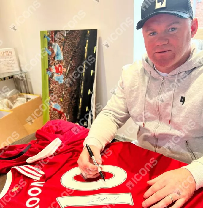 Wayne Rooney Back Signed Modern Manchester United Home Shirt With Fan Style Numbers