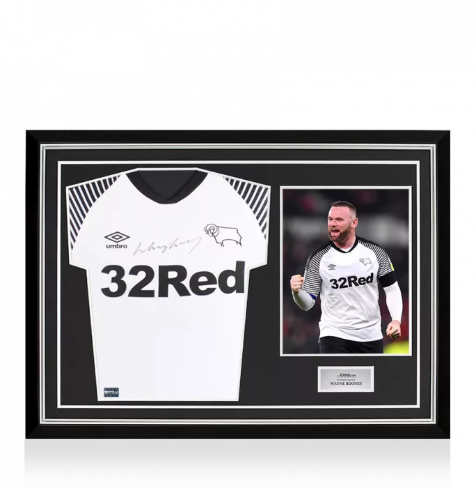 Wayne Rooney Front Signed Derby County 2019-20 Home Shirt In Hero Frame: Option 1