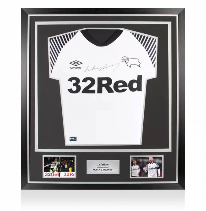 Wayne Rooney Front Signed Derby County 2019-20 Home Shirt In Classic Frame