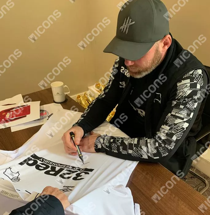 Wayne Rooney Front Signed Derby County 2020-21 Home Shirt In Classic Frame