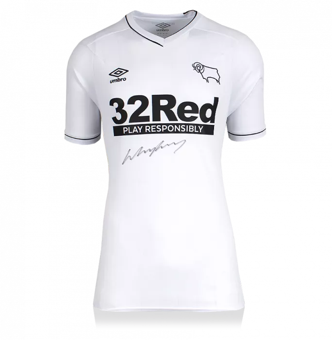Wayne Rooney Front Signed Derby County 2020-21 Home Shirt In Classic Frame