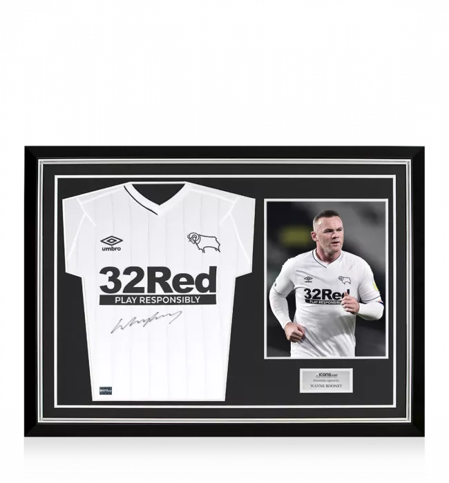 Wayne Rooney Front Signed Derby County 2020-21 Home Shirt In Hero Frame: Option 1
