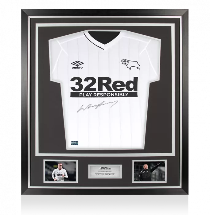 Wayne Rooney Front Signed Derby County 2020-21 Home Shirt In Classic Frame