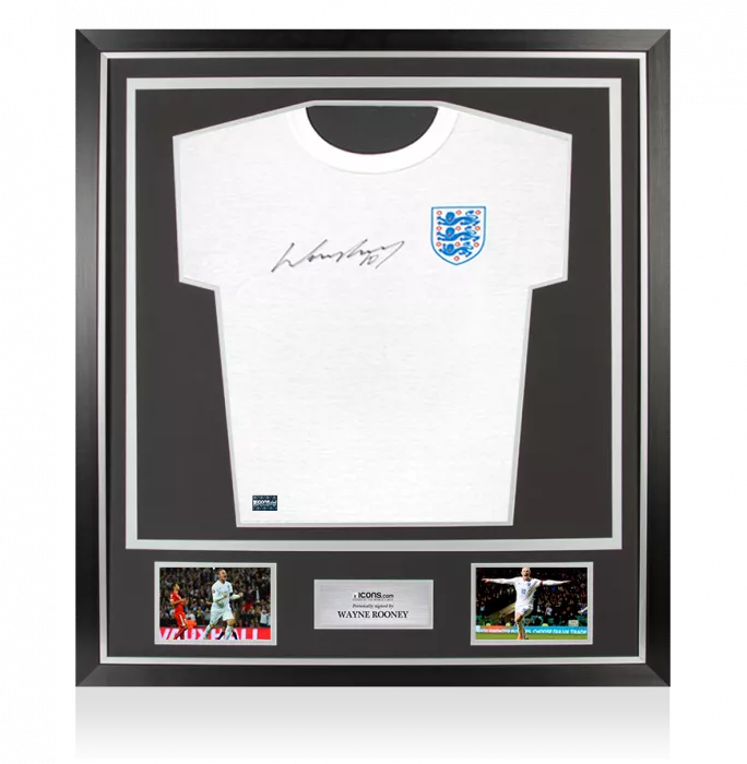 Wayne Rooney Front Signed England T-Shirt In Classic Frame