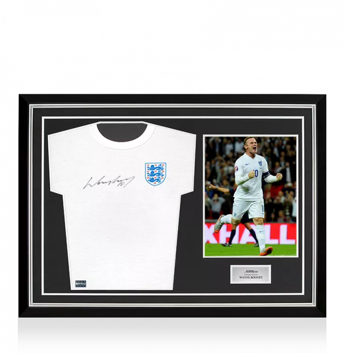 Wayne Rooney Front Signed England T-Shirt In Hero Frame: Option 1