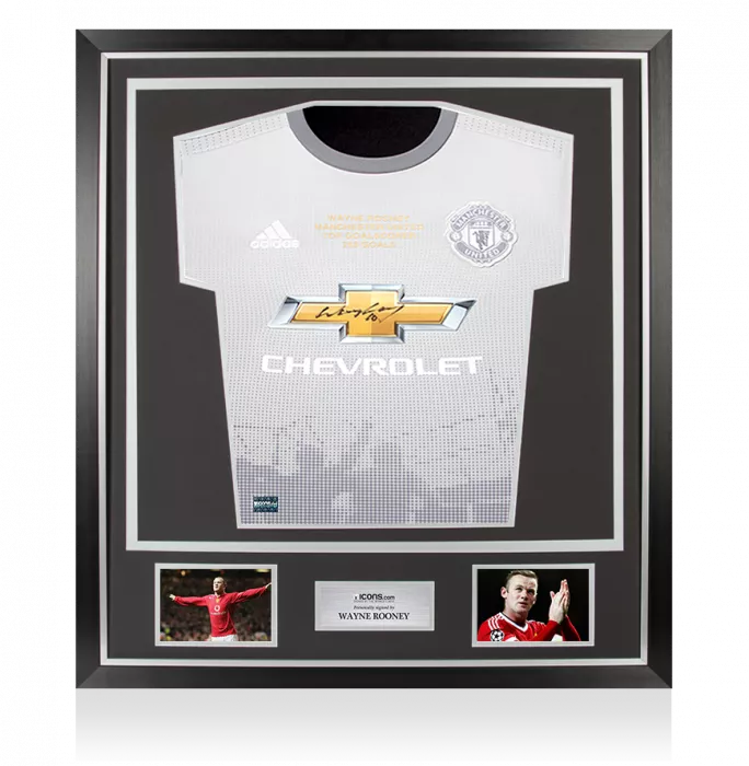 Wayne Rooney Front Signed Manchester United 2017-18 Third Shirt: 253 Top Goalscorer Edition In Classic Frame