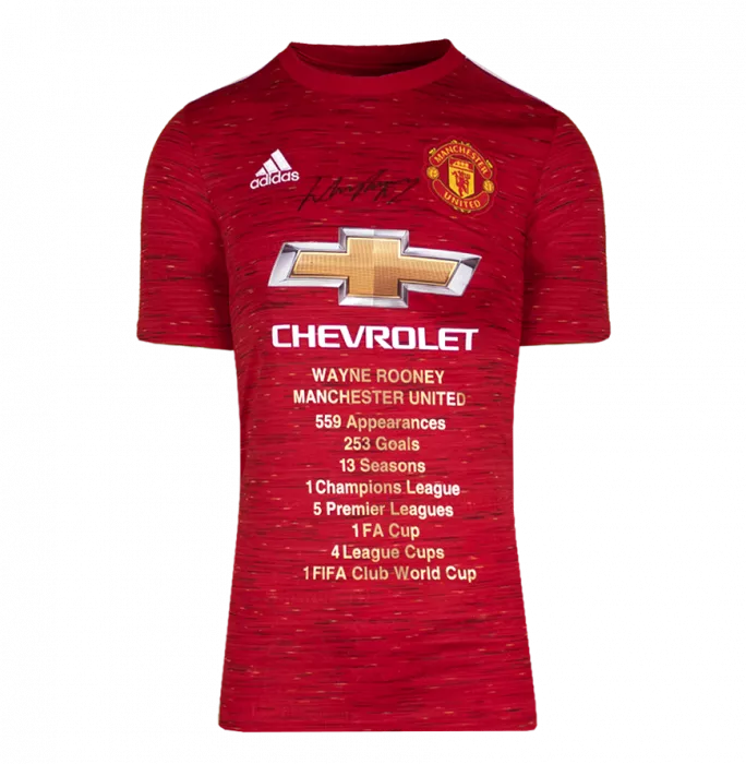 Wayne Rooney Front Signed Manchester United 2020-21 Home Shirt: Career Stats Edition In Hero Frame: Option 1