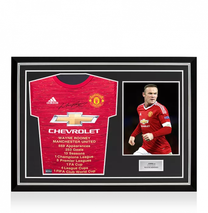 Wayne Rooney Front Signed Manchester United 2020-21 Home Shirt: Career Stats Edition In Hero Frame: Option 1