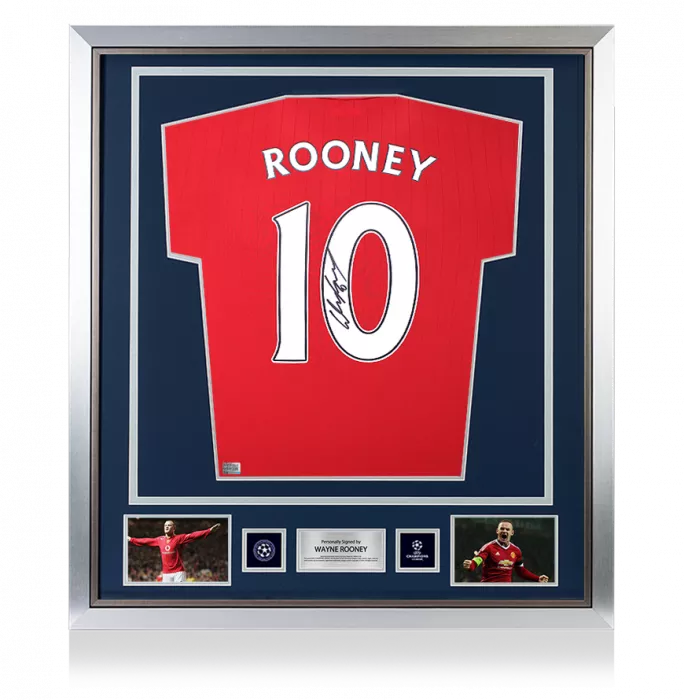 Wayne Rooney Official UEFA Champions League Back Signed and Framed Manchester United 2022-23 Home Shirt with Fan Style Numbers