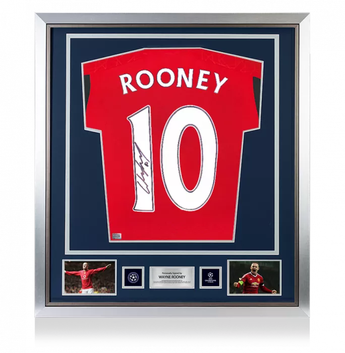 Wayne Rooney Official UEFA Champions League Back Signed and Framed Manchester United 2023-24 Home Shirt with Fan Style Numbers