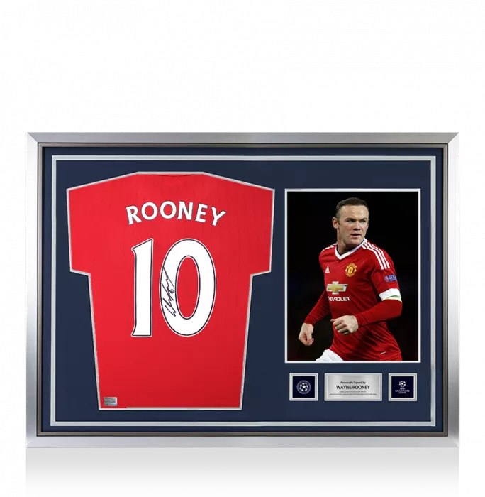 Wayne Rooney Official UEFA Champions League Back Signed and Hero Framed Manchester United 2022-23 Home Shirt with Fan Style Numbers