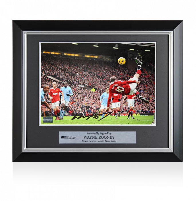 Wayne Rooney Signed And Framed Manchester United Photo: Overhead Kick Vs Manchester City (16 X 12 Inch)