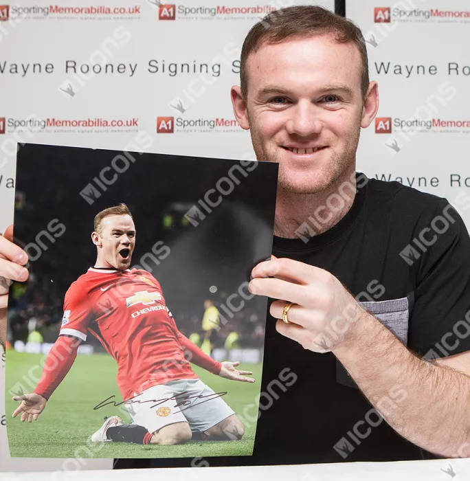 Wayne Rooney Signed And Framed Manchester United Photo: Kneeslide Celebration