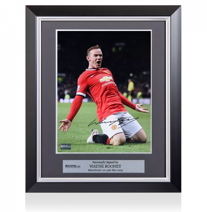 Wayne Rooney Signed And Framed Manchester United Photo: Kneeslide Celebration