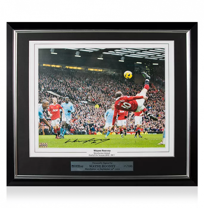 Wayne Rooney Signed and Framed Manchester United Photo: Overhead Kick vs Manchester City