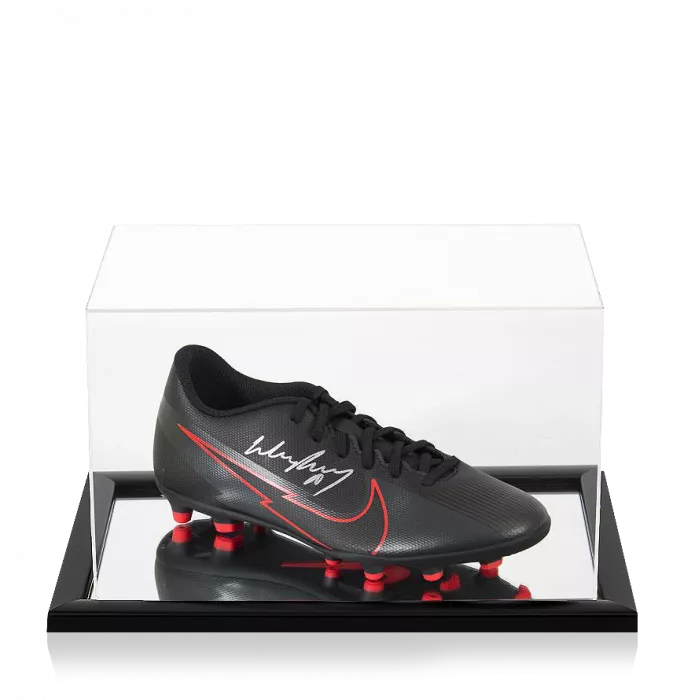 Wayne Rooney Signed Black and Red Nike Mercurial Vapor Boot In Acrylic Case