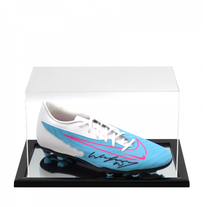 Wayne Rooney Signed Blue Nike Phantom Boot In Acrylic Case