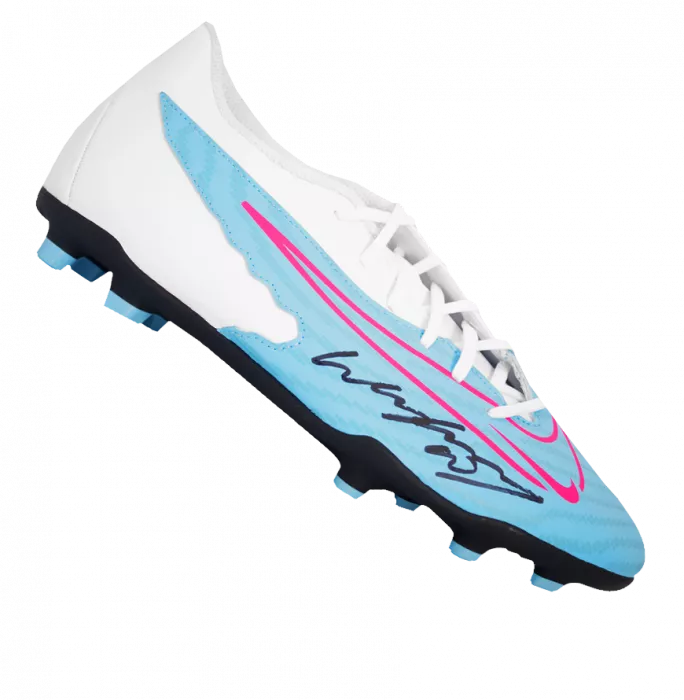 Wayne Rooney Signed Blue Nike Phantom Boot In Acrylic Case