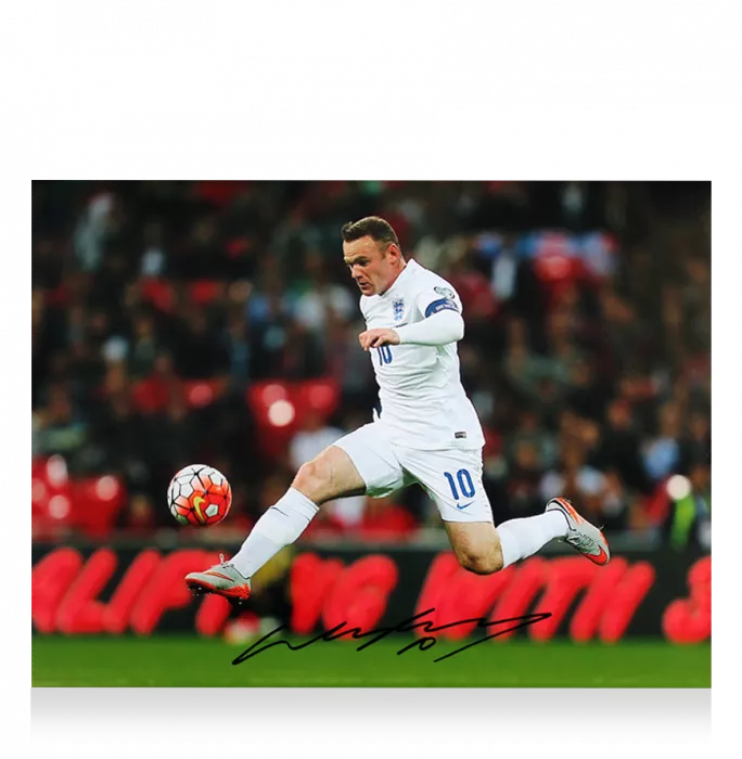 Wayne Rooney Signed England Photo In Premium Photo Frame: Three Lions Legend