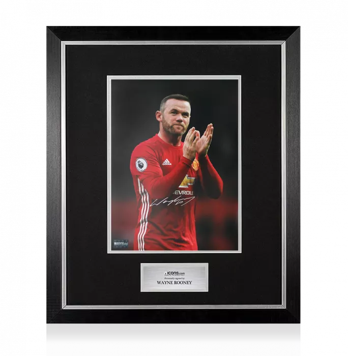 Wayne Rooney Signed Hand Clap Photo In Premium Photo Frame