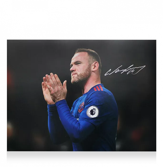 Wayne Rooney Signed Hand Clap Photo In Premium Photo Frame