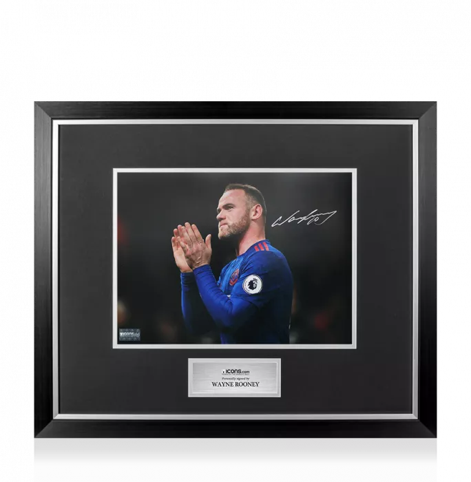 Wayne Rooney Signed Hand Clap Photo In Premium Photo Frame