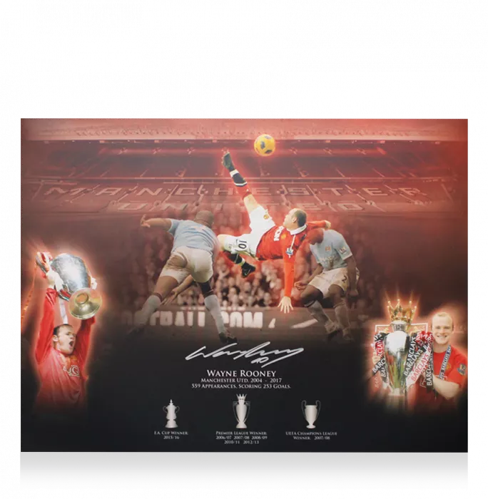 Wayne Rooney Signed Manchester United Montage Stats Print In Premium Photo Frame
