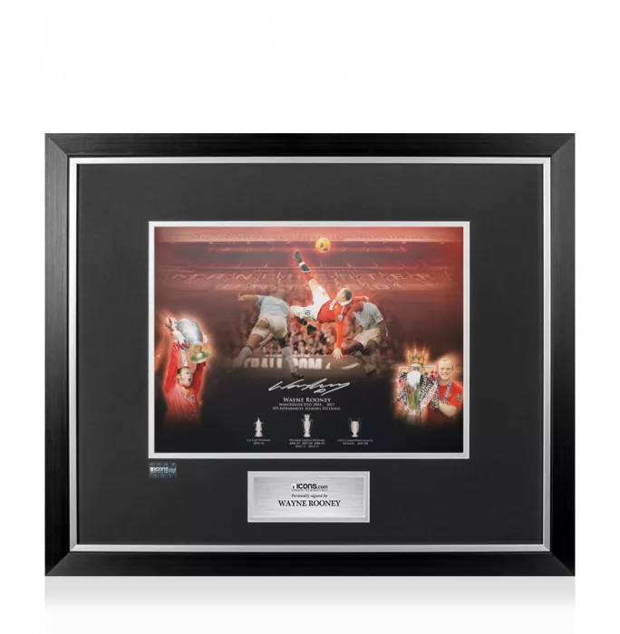Wayne Rooney Signed Manchester United Montage Stats Print In Premium Photo Frame