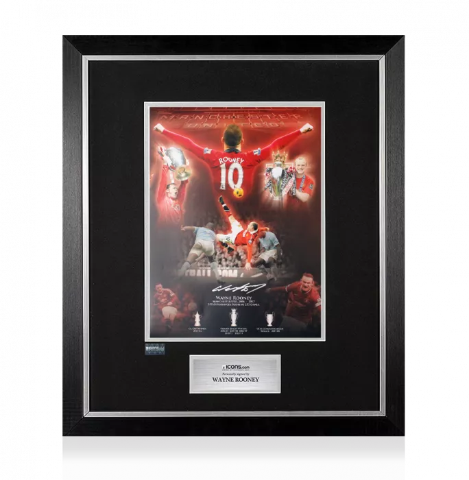 Wayne Rooney Signed Manchester United Montage Stats Print In Premium Photo Frame