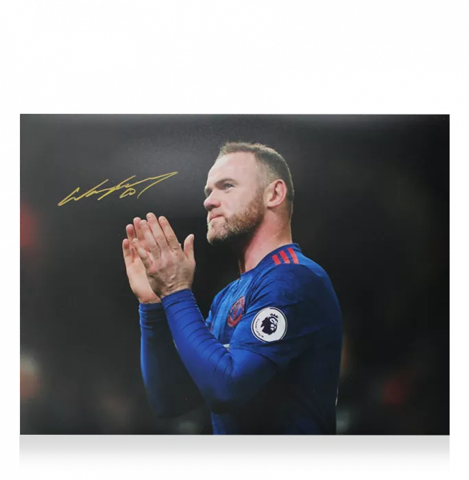 Wayne Rooney Signed Manchester United Photo In Black Wooden Frame: Hand Clap Celebration