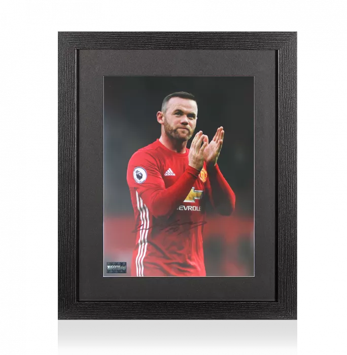 Wayne Rooney Signed Manchester United Photo In Black Wooden Frame: Hand Clap Celebration