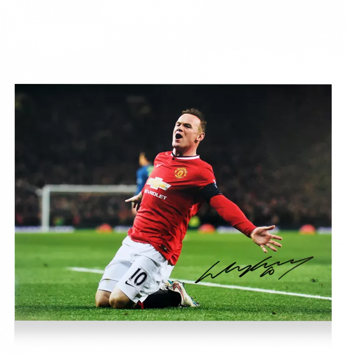 Wayne Rooney Signed Manchester United Photo In Black Wooden Frame: Old Trafford Icon