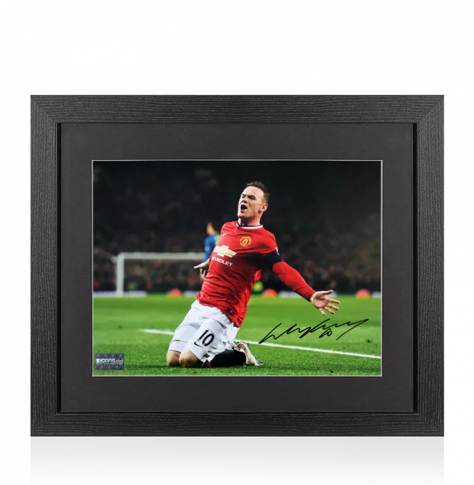 Wayne Rooney Signed Manchester United Photo In Black Wooden Frame: Old Trafford Icon