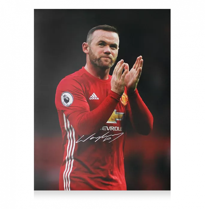 Wayne Rooney Signed Manchester United Photo In Black Wooden Frame: Hand Clap