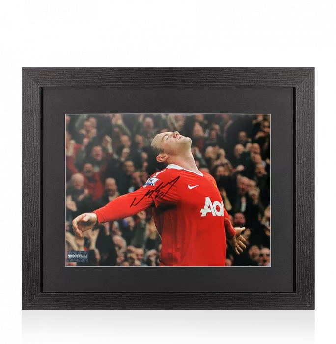 Wayne Rooney Signed Manchester United Photo In Black Wooden Frame: Over Head Kick Celebration