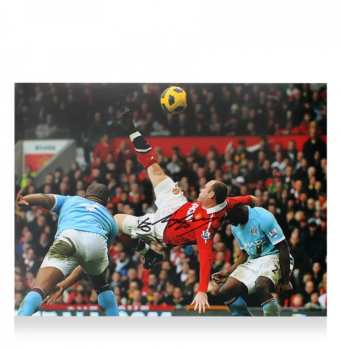 Wayne Rooney Signed Manchester United Photo In Black Wooden Frame: Over Head Kick