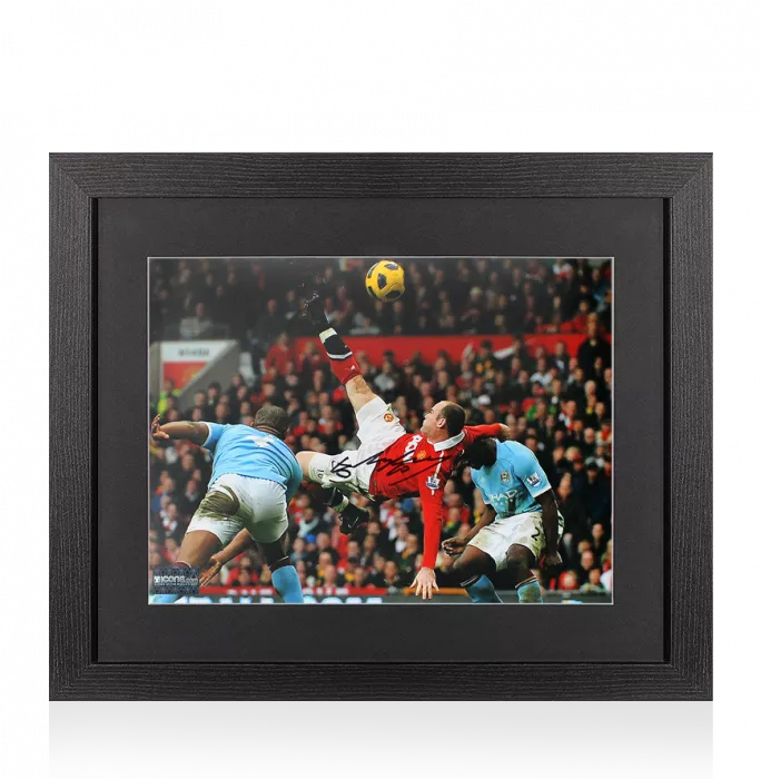 Wayne Rooney Signed Manchester United Photo In Black Wooden Frame: Over Head Kick