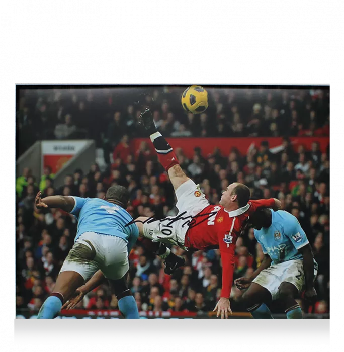Wayne Rooney Signed Manchester United Photo In Black Wooden Frame: Overhead Kick