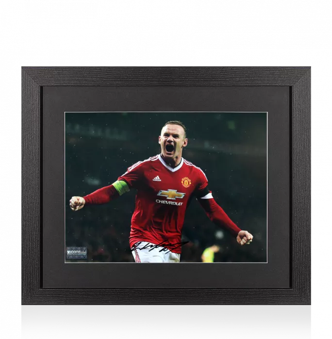 Wayne Rooney Signed Manchester United Photo In Black Wooden Frame: United Legend