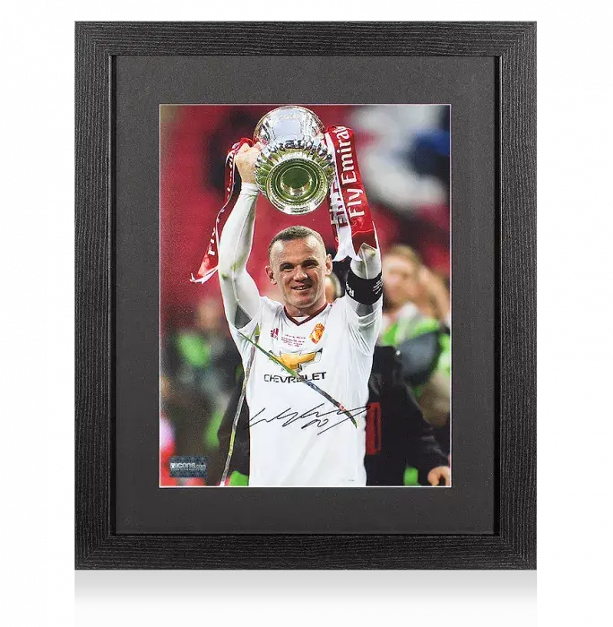 Wayne Rooney Signed Manchester United Photo In Black Wooden Frame: 2016 FA Cup Winner
