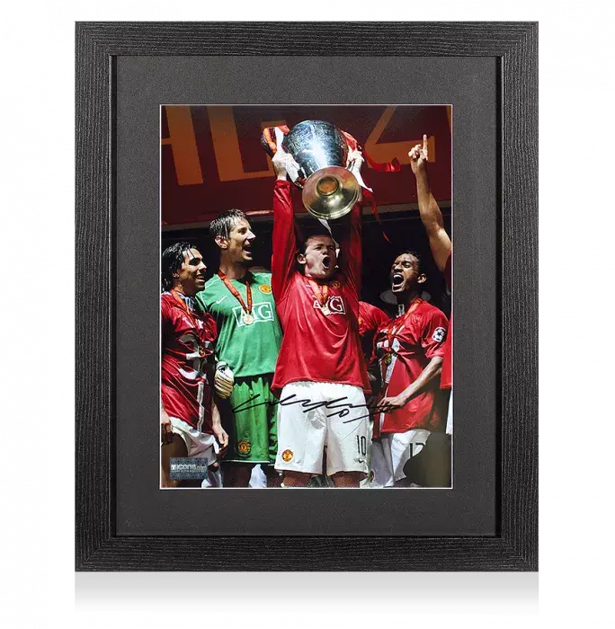 Wayne Rooney Signed Manchester United Photo In Black Wooden Frame: 2008 UEFA Champions League Winner