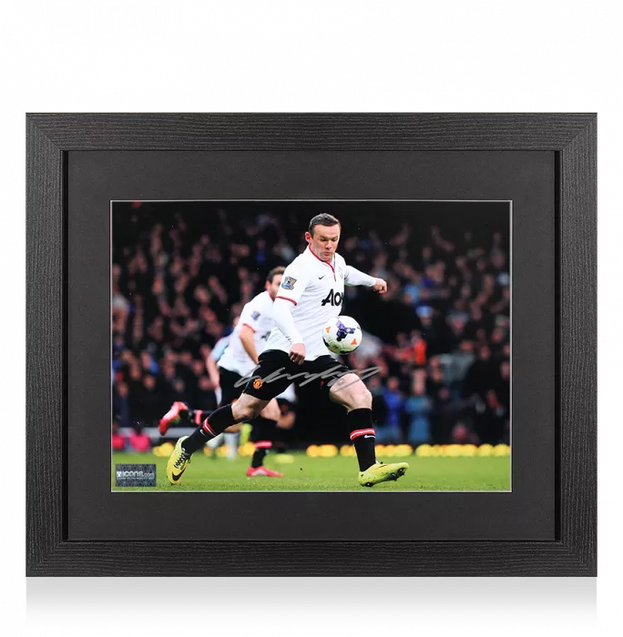 Wayne Rooney Signed Manchester United Photo In Black Wooden Frame: Halfway Line Goal vs West Ham United